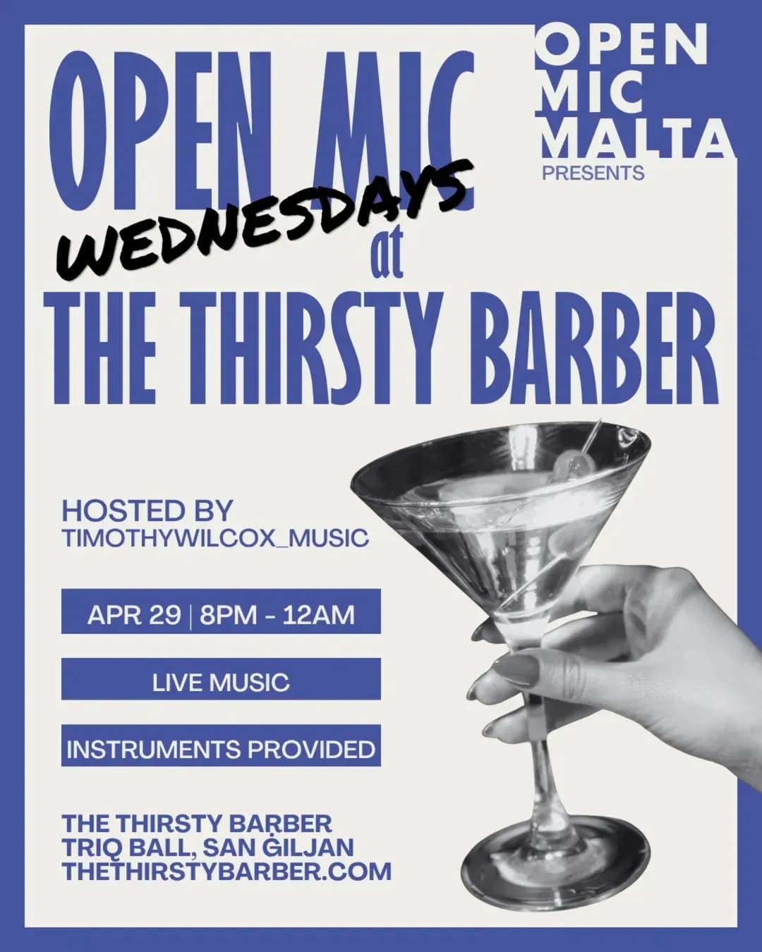 WEDNESDAY 29th APRIL 8PM